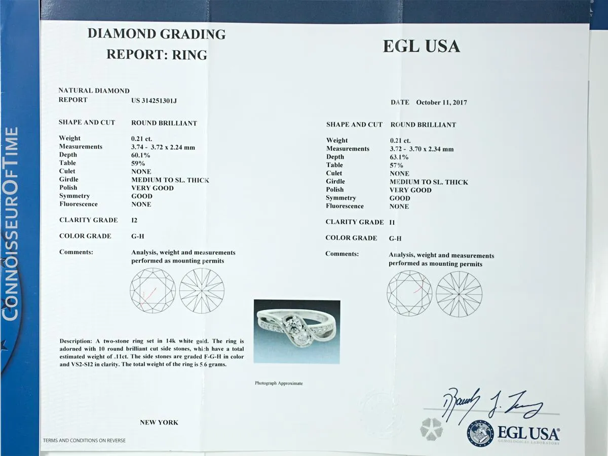 14K White Gold & Diamond 2-Stone Ever Us Style Bypass Engagement Wedding Ring - .53 Carat Total Weight