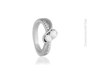 14K White Gold & Diamond 2-Stone Ever Us Style Bypass Engagement Wedding Ring - .53 Carat Total Weight