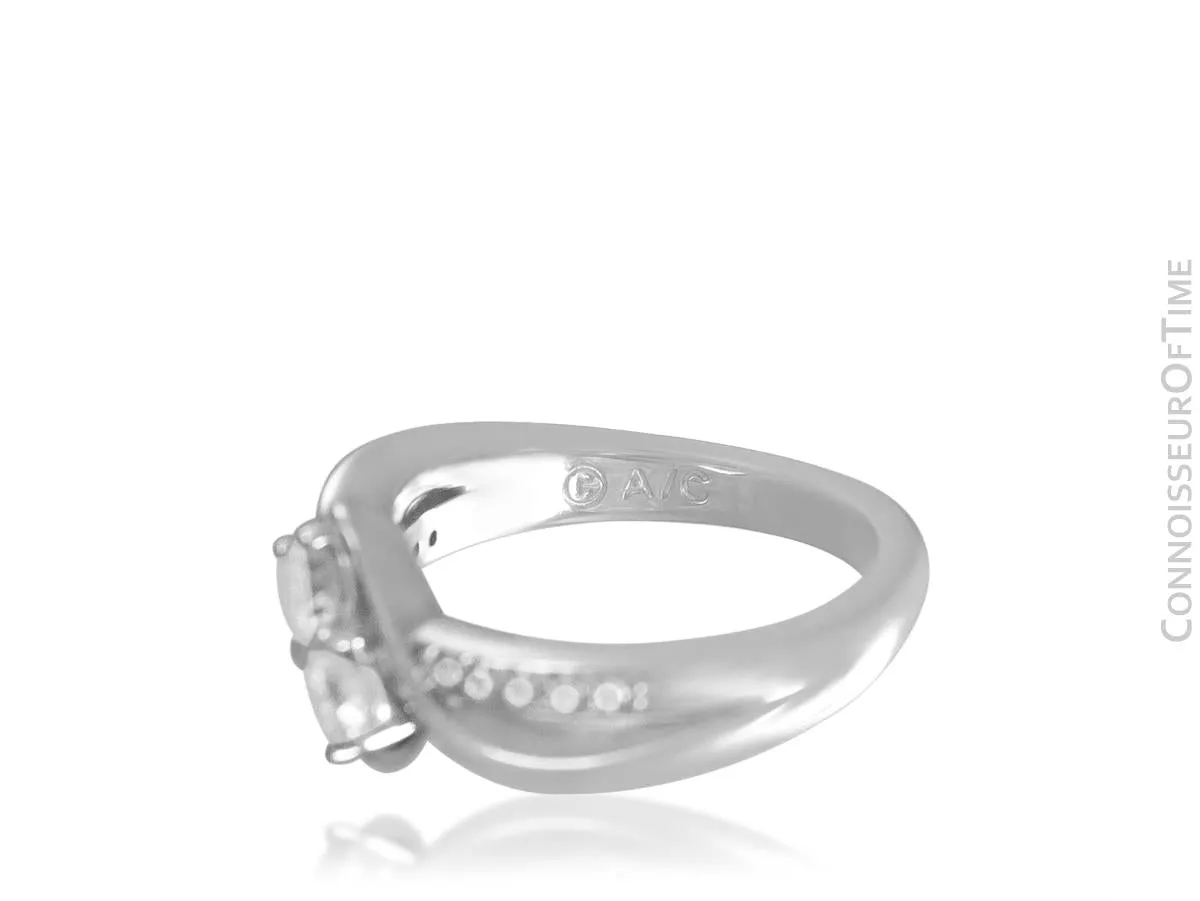 14K White Gold & Diamond 2-Stone Ever Us Style Bypass Engagement Wedding Ring - .53 Carat Total Weight