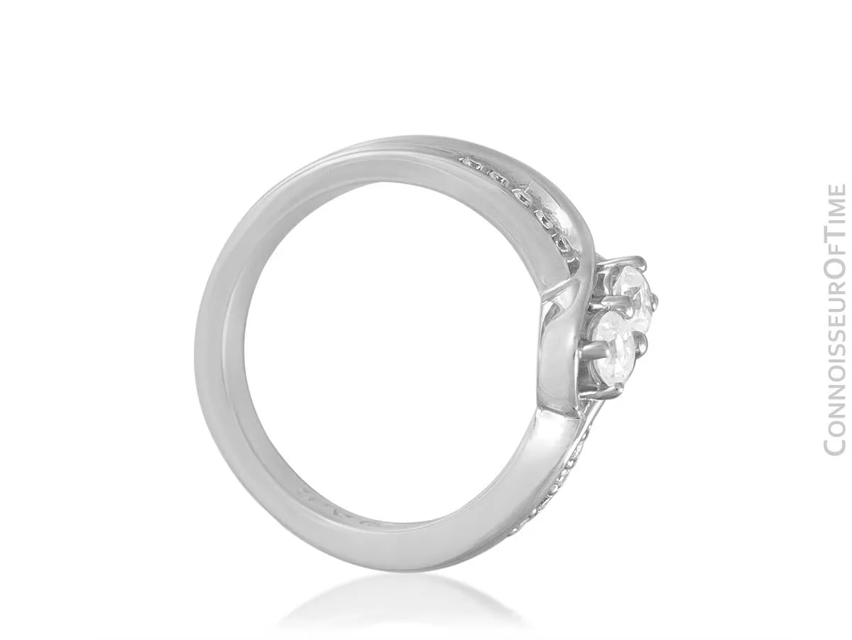 14K White Gold & Diamond 2-Stone Ever Us Style Bypass Engagement Wedding Ring - .53 Carat Total Weight