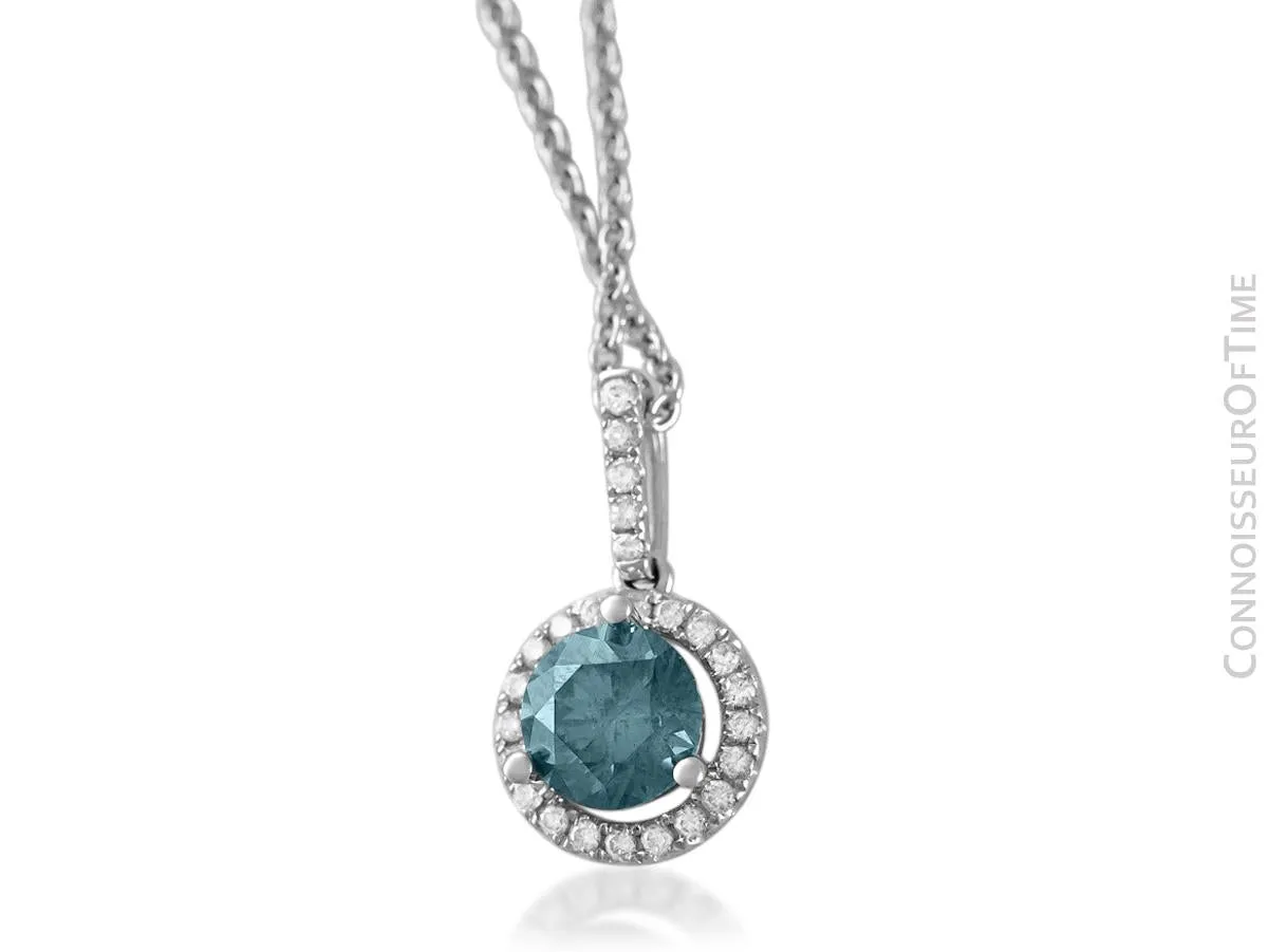 18K White Gold & Blue Diamond Pendant & 14K White Gold Necklace - 1.00 Carat TDW