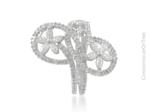 18K White Gold & Diamond Floral High Fashion Ring - 1.54 Carats