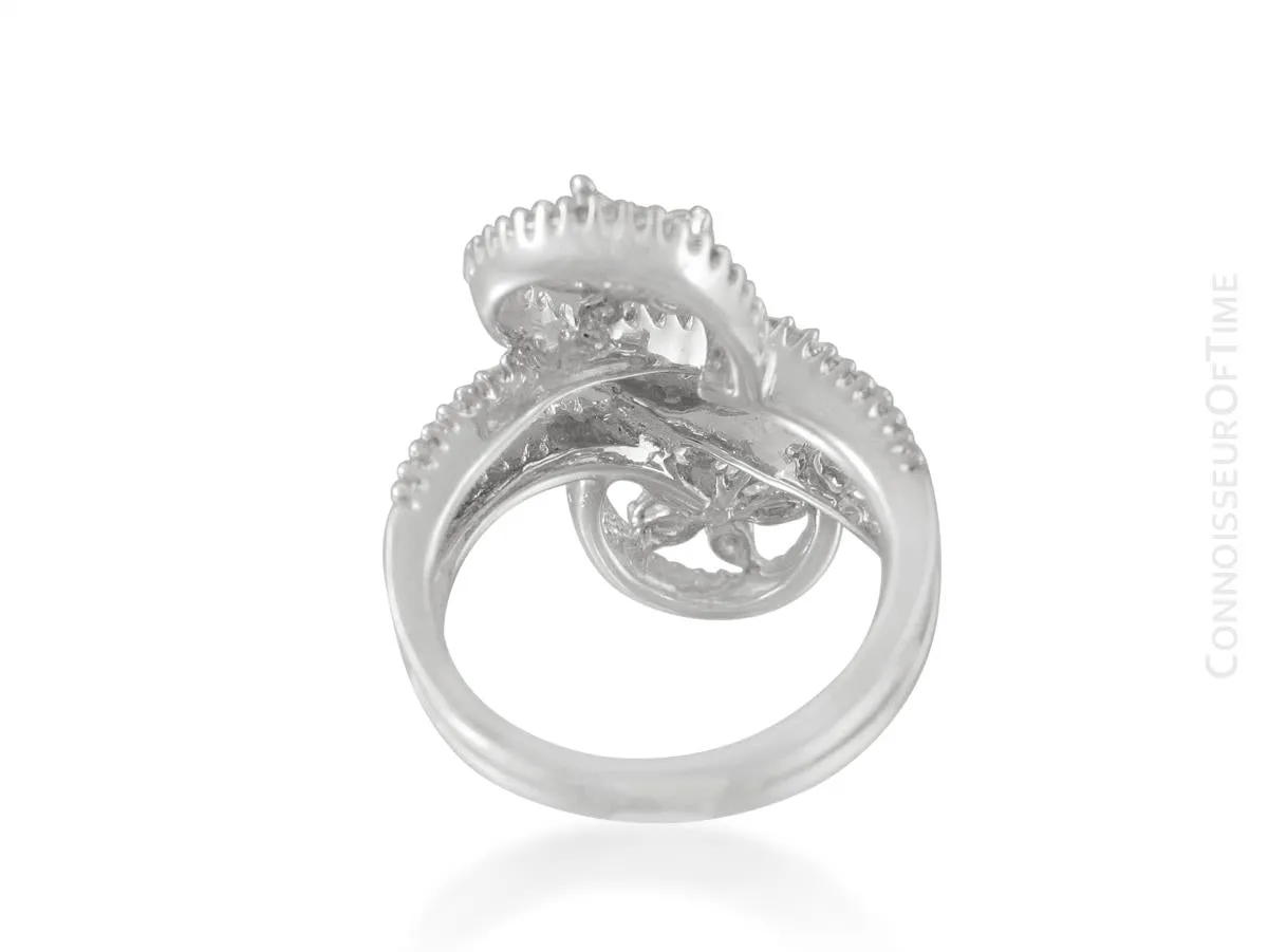 18K White Gold & Diamond Floral High Fashion Ring - 1.54 Carats