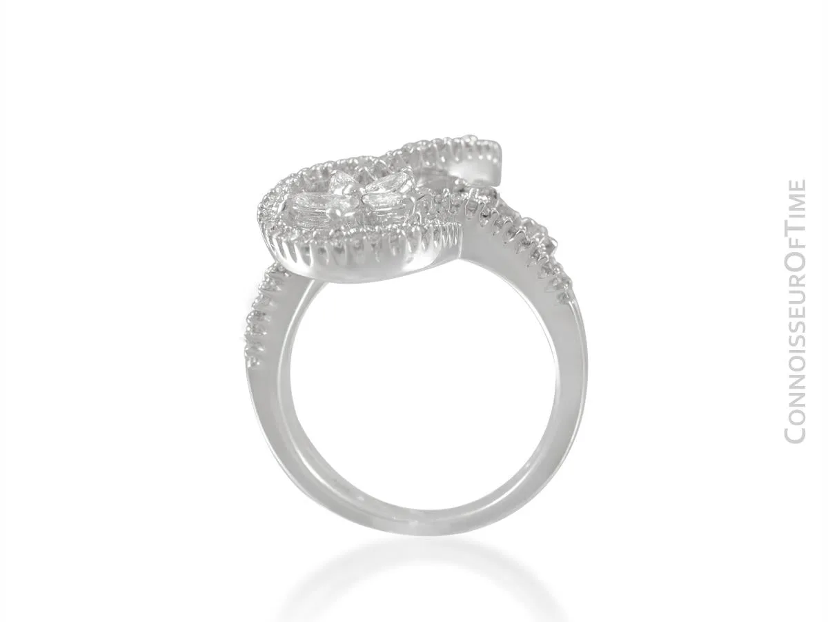 18K White Gold & Diamond Floral High Fashion Ring - 1.54 Carats