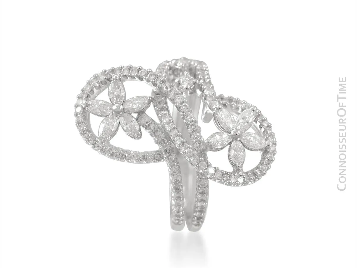 18K White Gold & Diamond Floral High Fashion Ring - 1.54 Carats