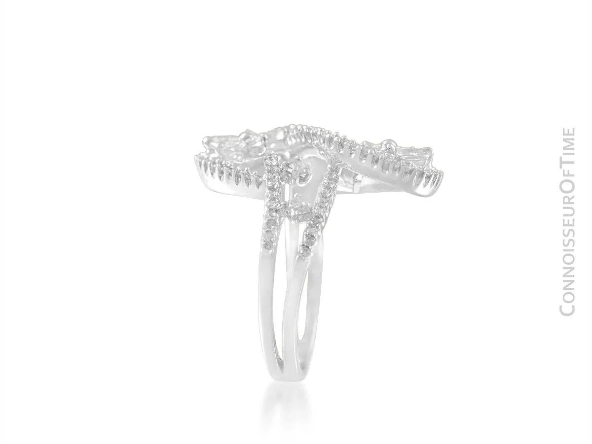 18K White Gold & Diamond Floral High Fashion Ring - 1.54 Carats