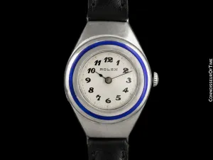 1912 Rolex Extremely Rare & Early Vintage Ladies Pre-World War I Era Trench Watch - Sterling Silver & Enamel