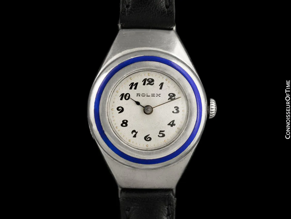 1912 Rolex Extremely Rare & Early Vintage Ladies Pre-World War I Era Trench Watch - Sterling Silver & Enamel