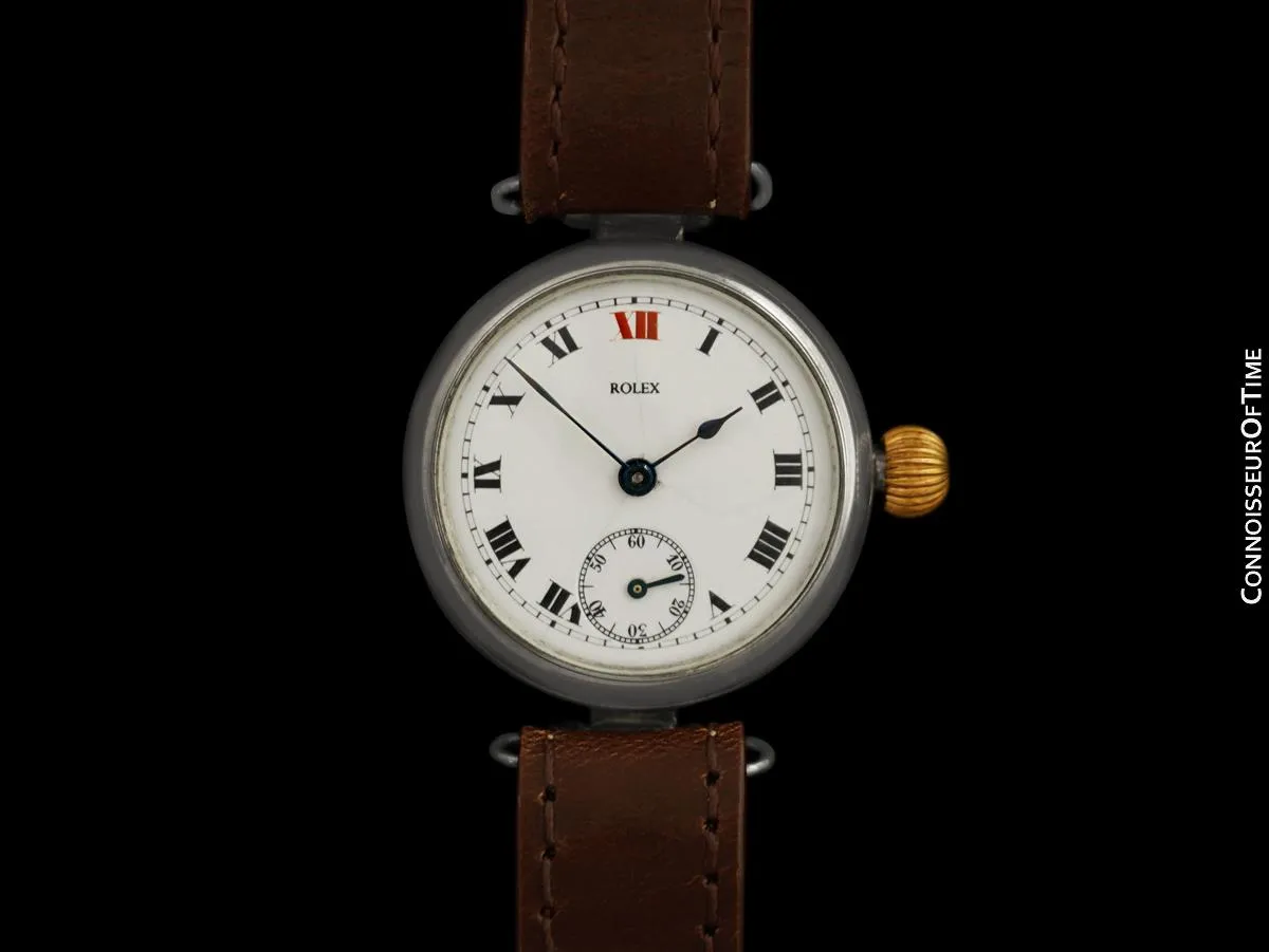 1918 Rolex Vintage Mens World War I Era Military Officers Trench Watch - Sterling Silver