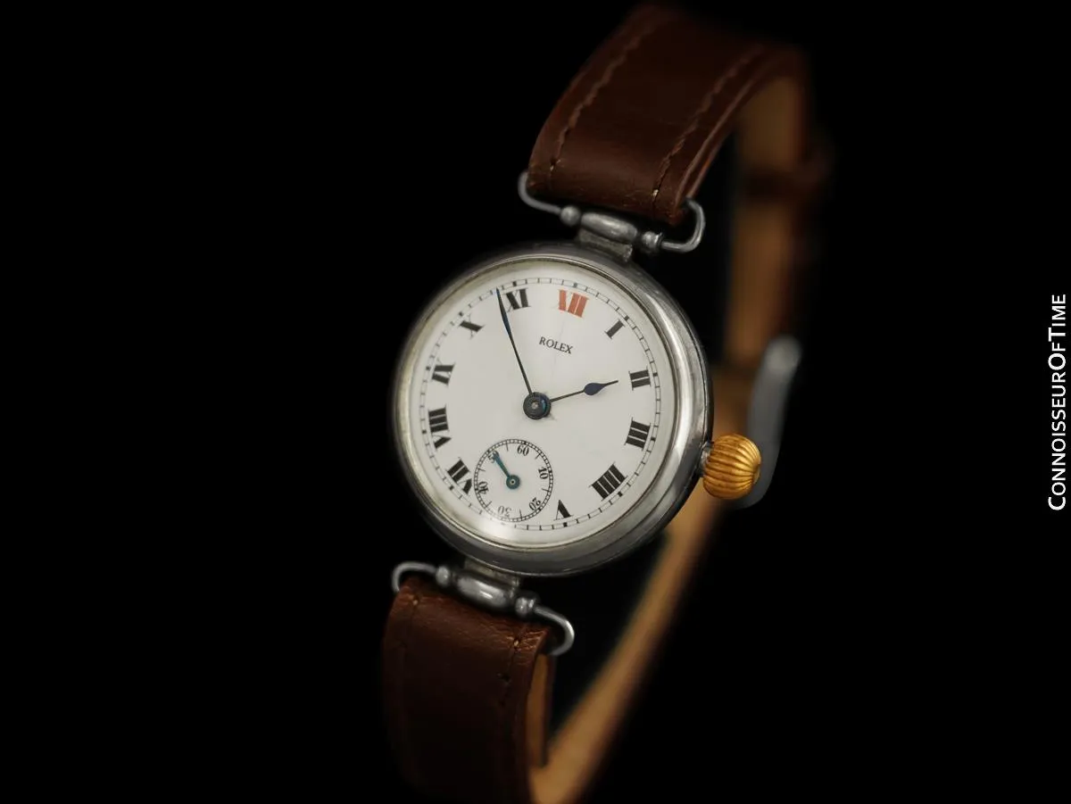 1918 Rolex Vintage Mens World War I Era Military Officers Trench Watch - Sterling Silver