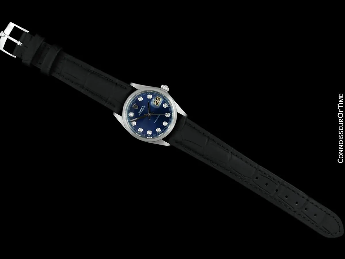 1968 Rolex Oysterdate Mens Vintage Ref. 6694 Date Watch with Blue Dial - Stainless Steel & Diamonds