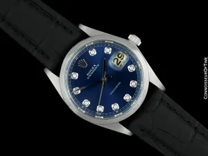 1968 Rolex Oysterdate Mens Vintage Ref. 6694 Date Watch with Blue Dial - Stainless Steel & Diamonds