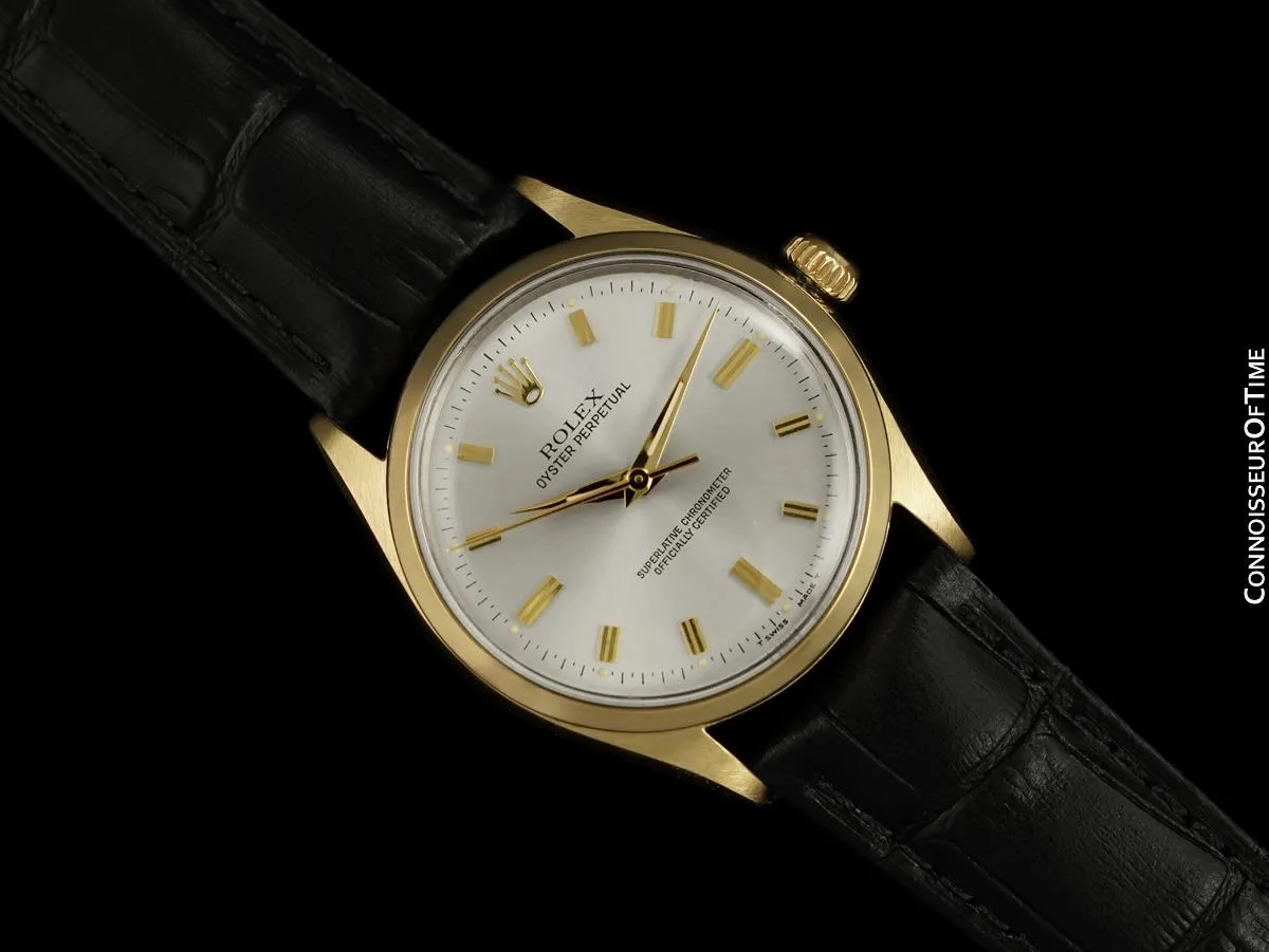 1969 Rolex Oyster Perpetual Classic Vintage Mens Watch, Ref. 6567 - 14K Gold