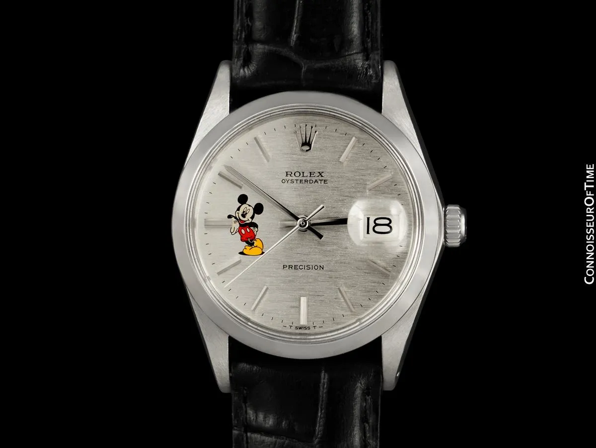 1970 Rolex Oysterdate Vintage Mens Mickey Mouse Dial Watch with Date - Stainless Steel