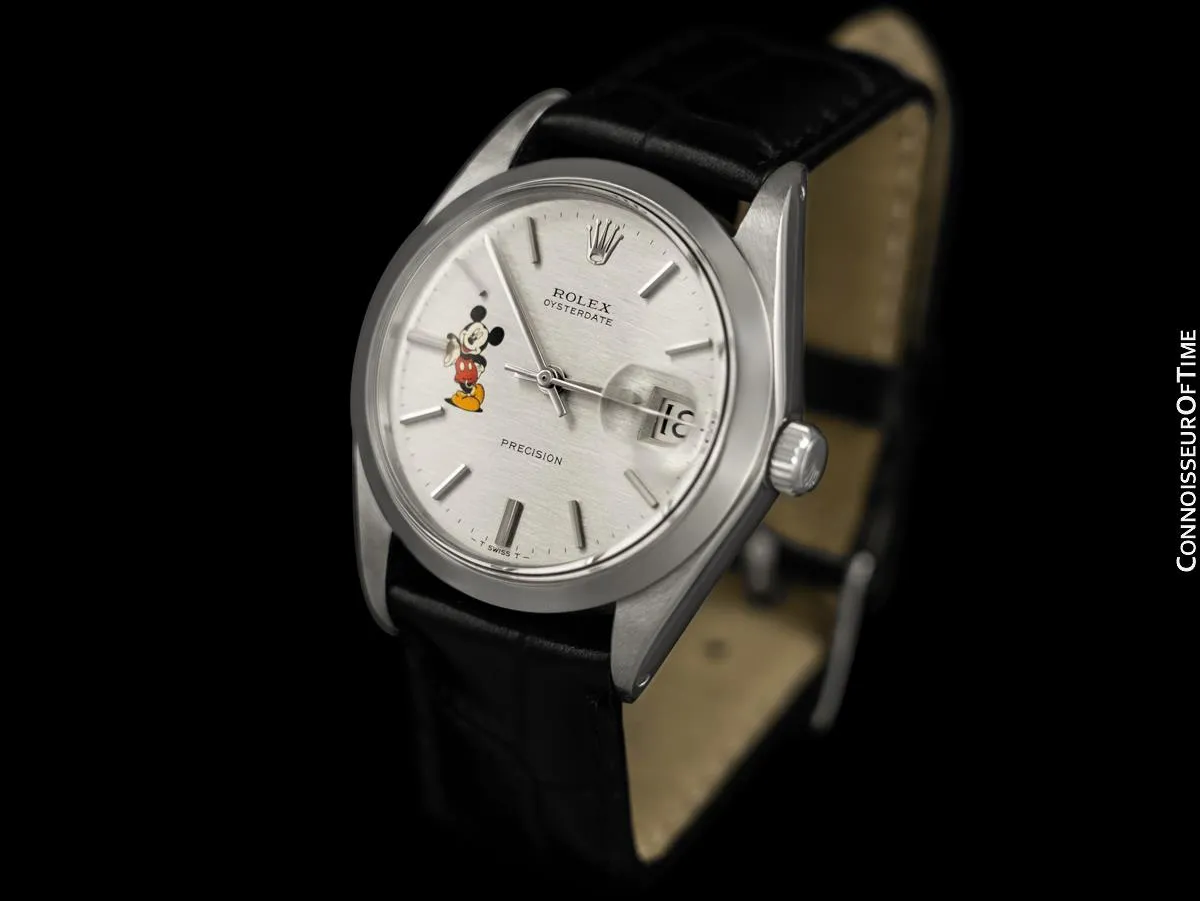 1970 Rolex Oysterdate Vintage Mens Mickey Mouse Dial Watch with Date - Stainless Steel
