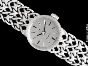 1971 Omega Vintage Ladies 18K White Gold Bracelet Watch - New Old Stock with Papers & Boxes