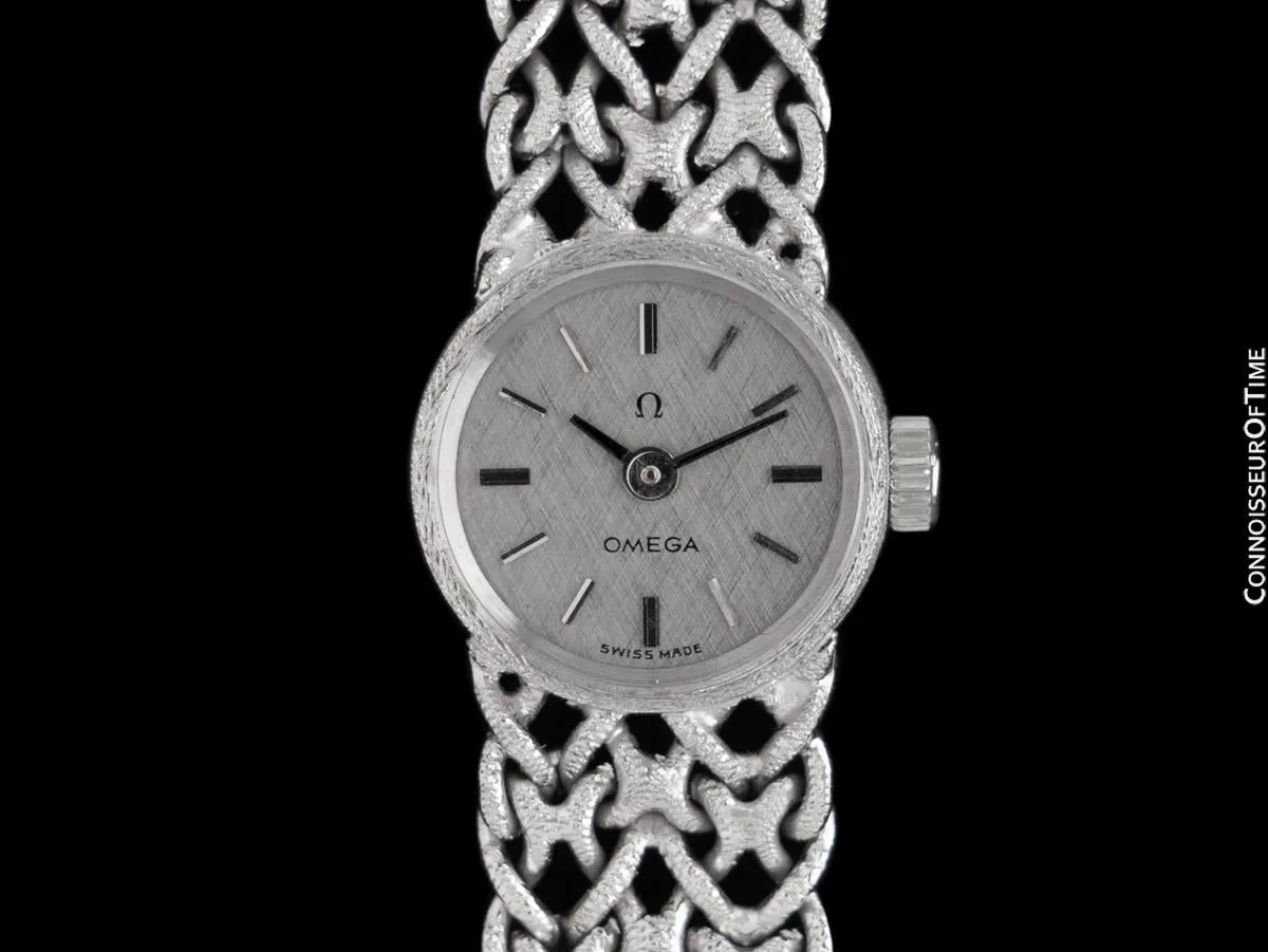 1971 Omega Vintage Ladies 18K White Gold Bracelet Watch - New Old Stock with Papers & Boxes