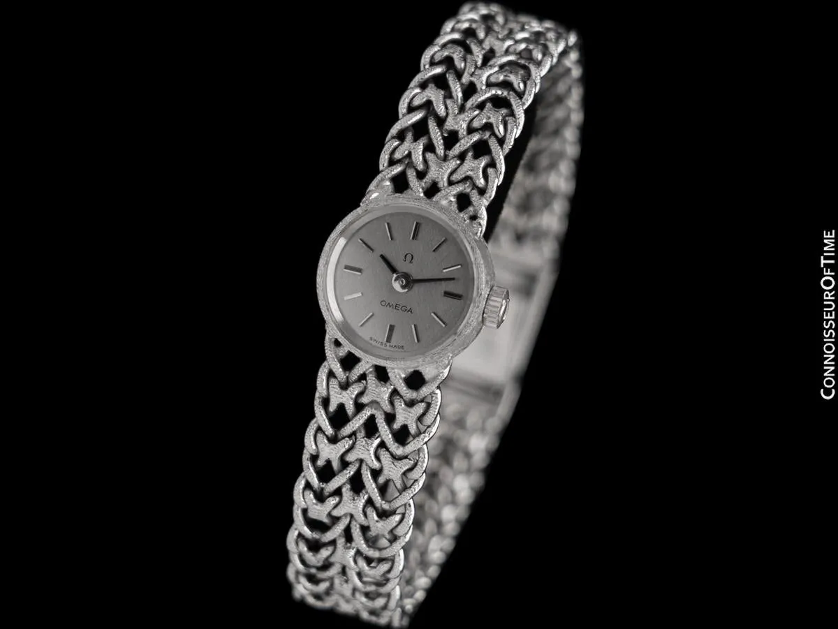 1971 Omega Vintage Ladies 18K White Gold Bracelet Watch - New Old Stock with Papers & Boxes