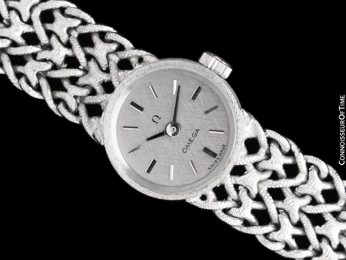 1971 Omega Vintage Ladies 18K White Gold Bracelet Watch - New Old Stock with Papers & Boxes