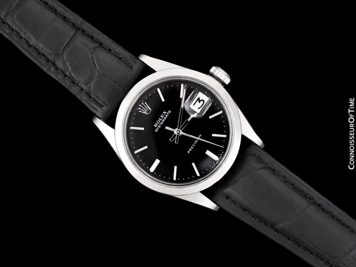 1971 Rolex Oysterdate Vintage Mens Black Dial Watch with Date - Stainless Steel