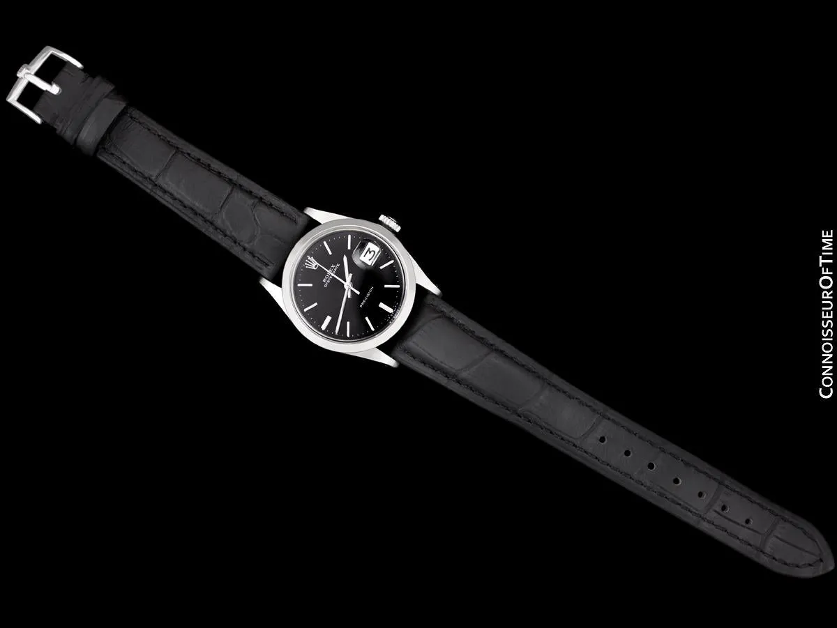 1971 Rolex Oysterdate Vintage Mens Black Dial Watch with Date - Stainless Steel