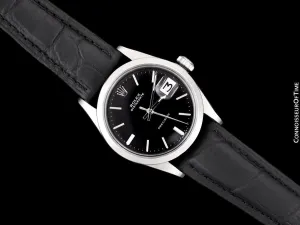 1971 Rolex Oysterdate Vintage Mens Black Dial Watch with Date - Stainless Steel