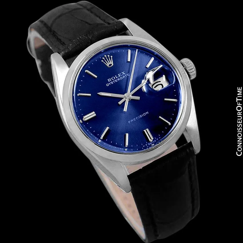 1982 Rolex Oysterdate Vintage Mens Blue Dial Watch with Date - Stainless Steel