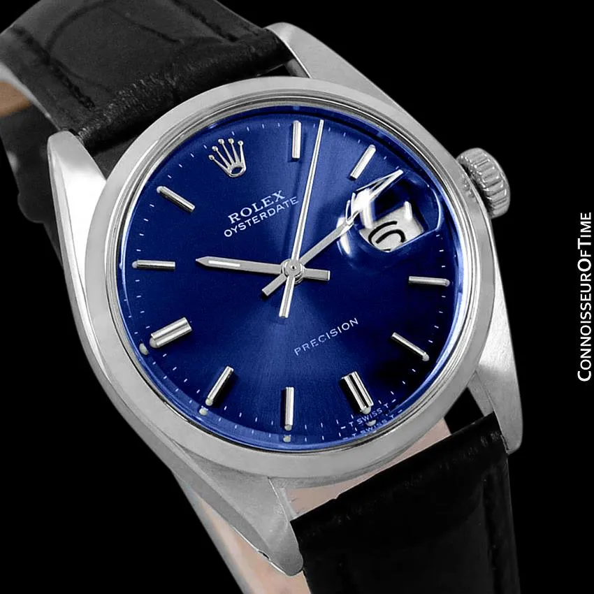 1982 Rolex Oysterdate Vintage Mens Blue Dial Watch with Date - Stainless Steel
