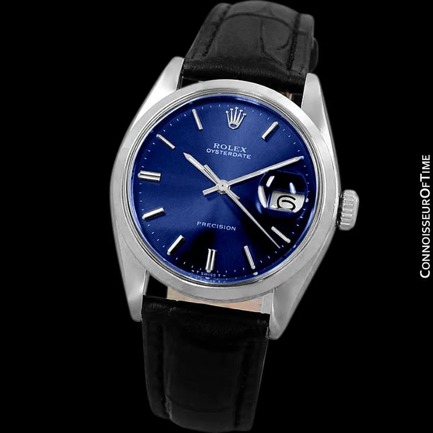 1982 Rolex Oysterdate Vintage Mens Blue Dial Watch with Date - Stainless Steel