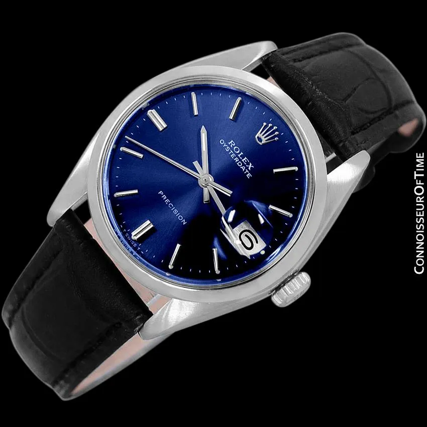 1982 Rolex Oysterdate Vintage Mens Blue Dial Watch with Date - Stainless Steel