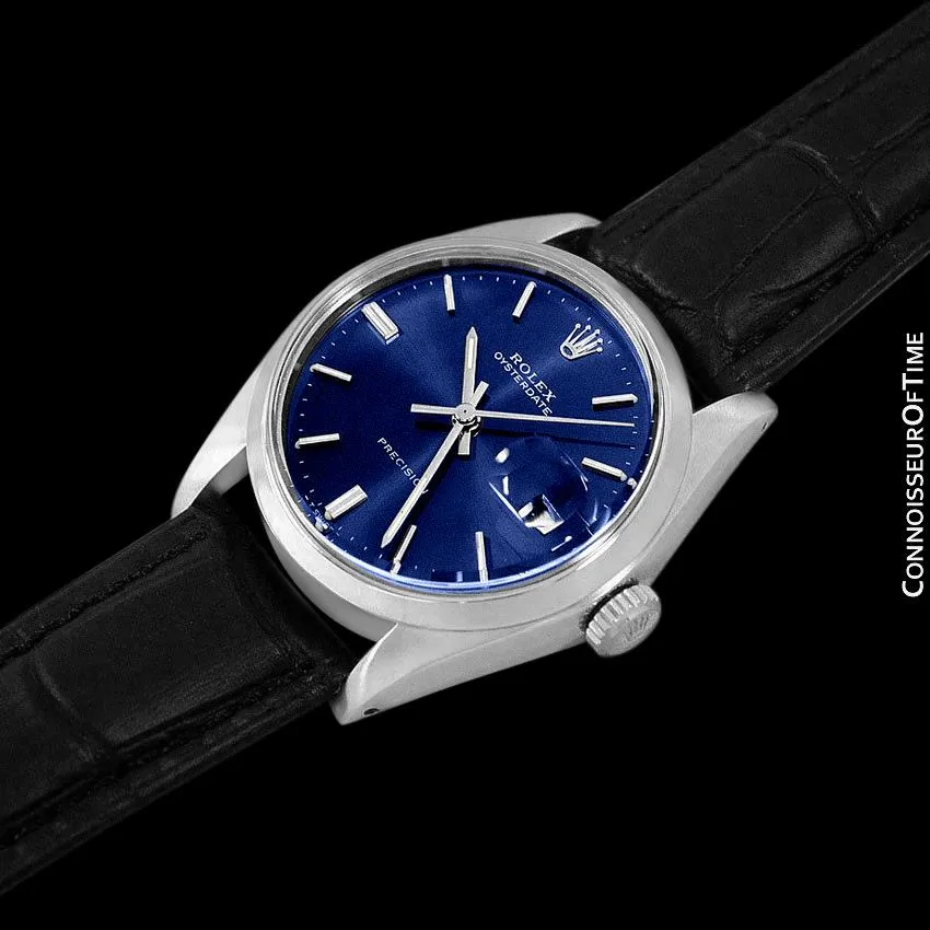 1982 Rolex Oysterdate Vintage Mens Blue Dial Watch with Date - Stainless Steel