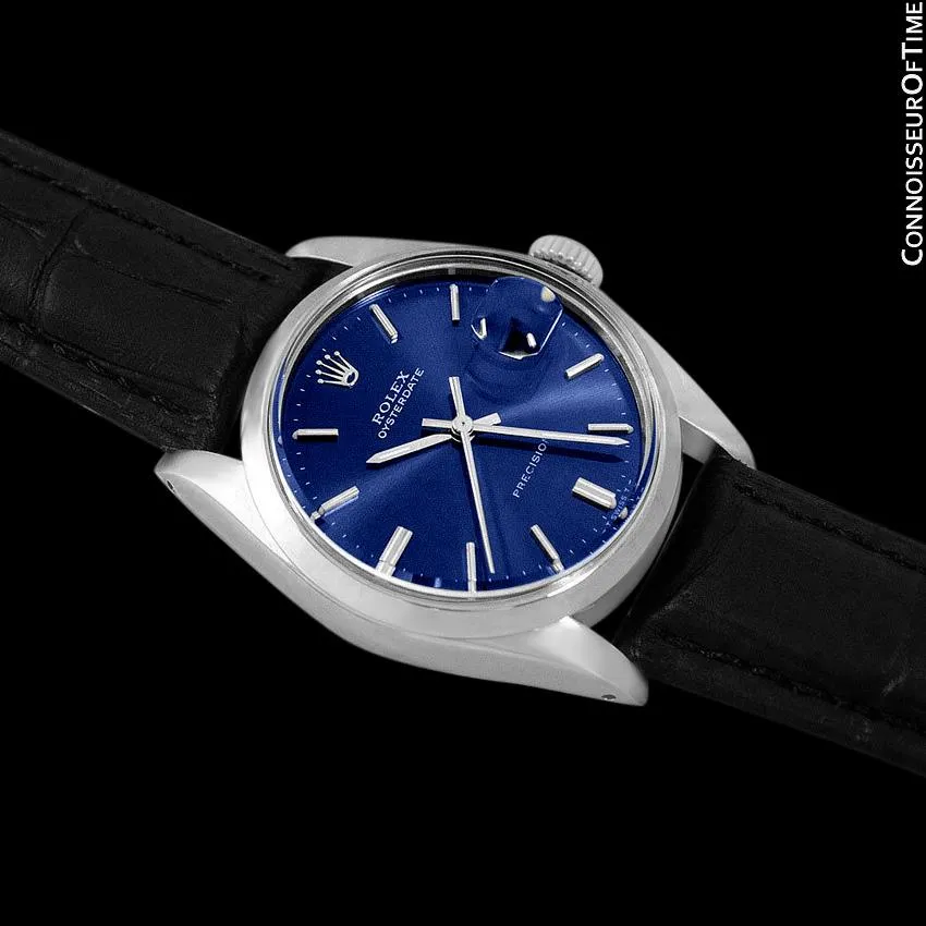 1982 Rolex Oysterdate Vintage Mens Blue Dial Watch with Date - Stainless Steel