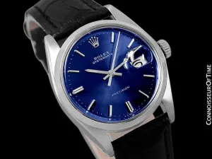 1982 Rolex Oysterdate Vintage Mens Blue Dial Watch with Date - Stainless Steel