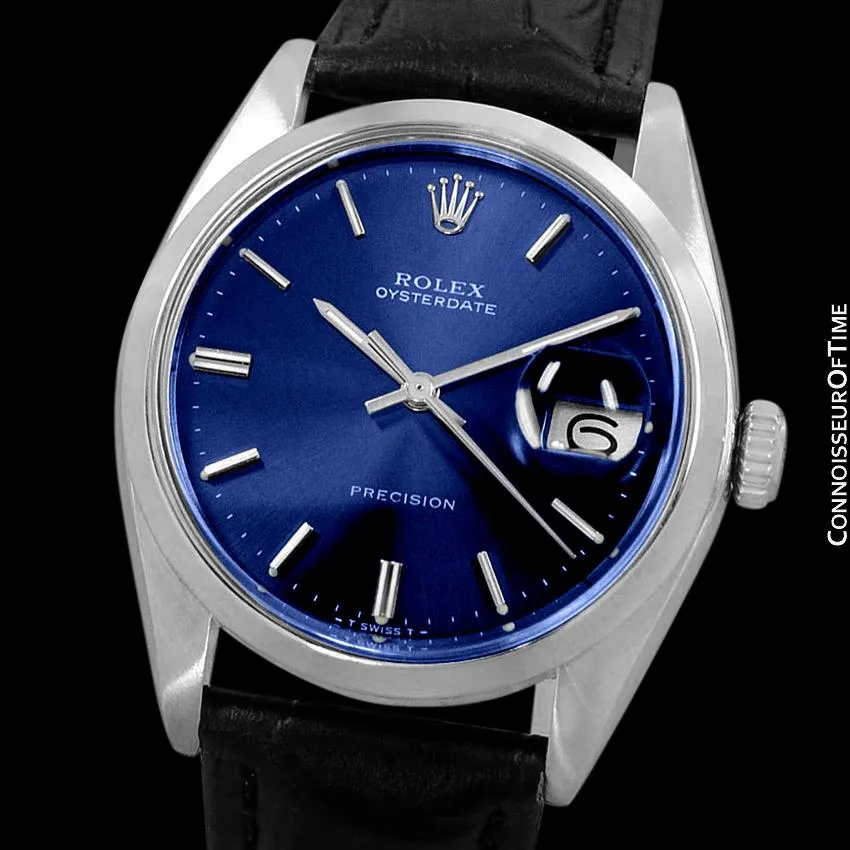 1982 Rolex Oysterdate Vintage Mens Blue Dial Watch with Date - Stainless Steel