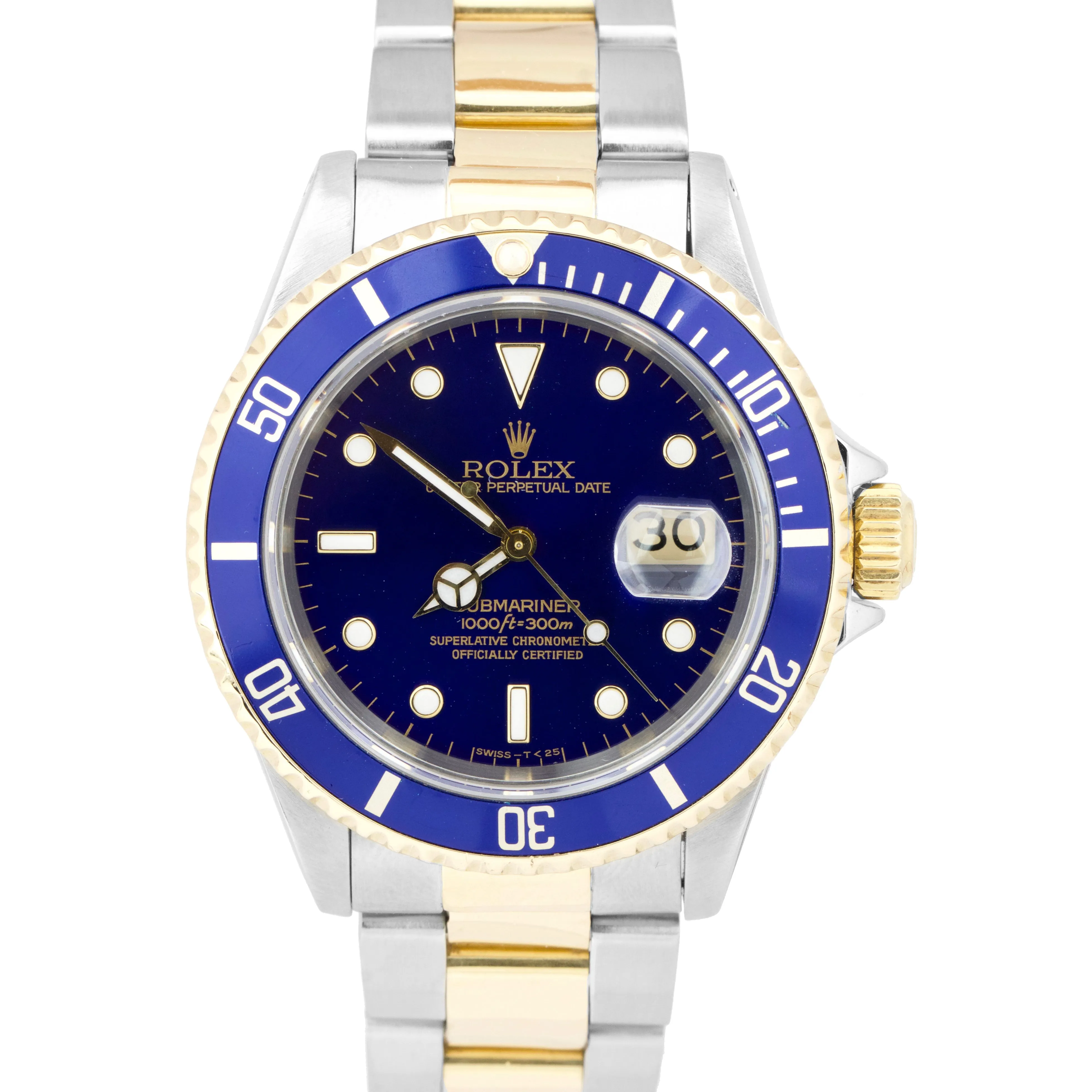 1993 Rolex Submariner Date 16613 Two-Tone Gold Stainless Steel Blue 40mm Watch
