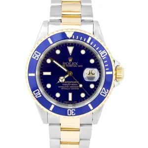 1993 Rolex Submariner Date 16613 Two-Tone Gold Stainless Steel Blue 40mm Watch