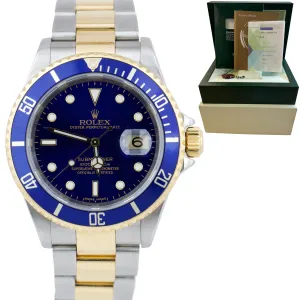 2007 Rolex Submariner Two-Tone Stainless Blue NO HOLES Dive 40mm Watch 16613