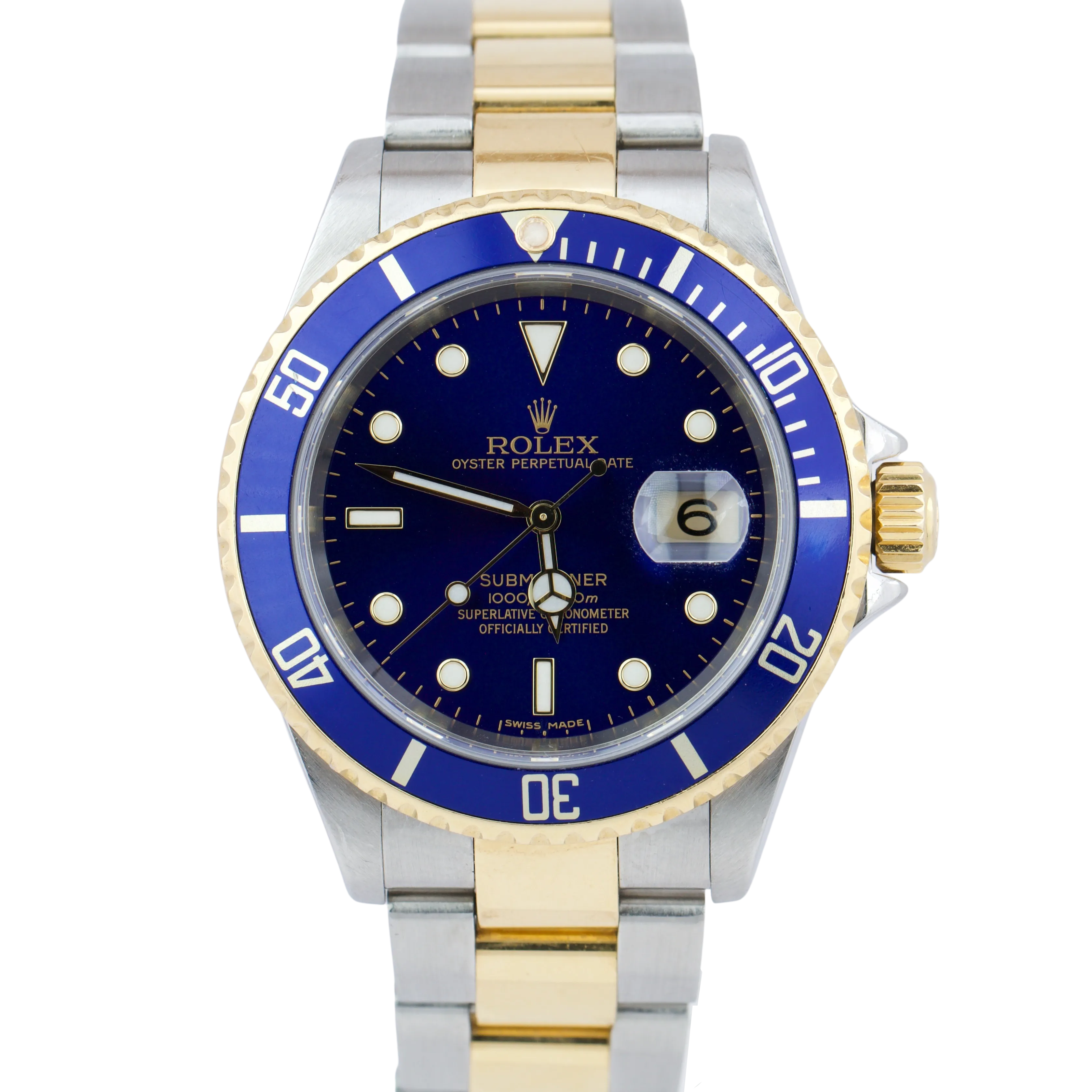 2007 Rolex Submariner Two-Tone Stainless Blue NO HOLES Dive 40mm Watch 16613