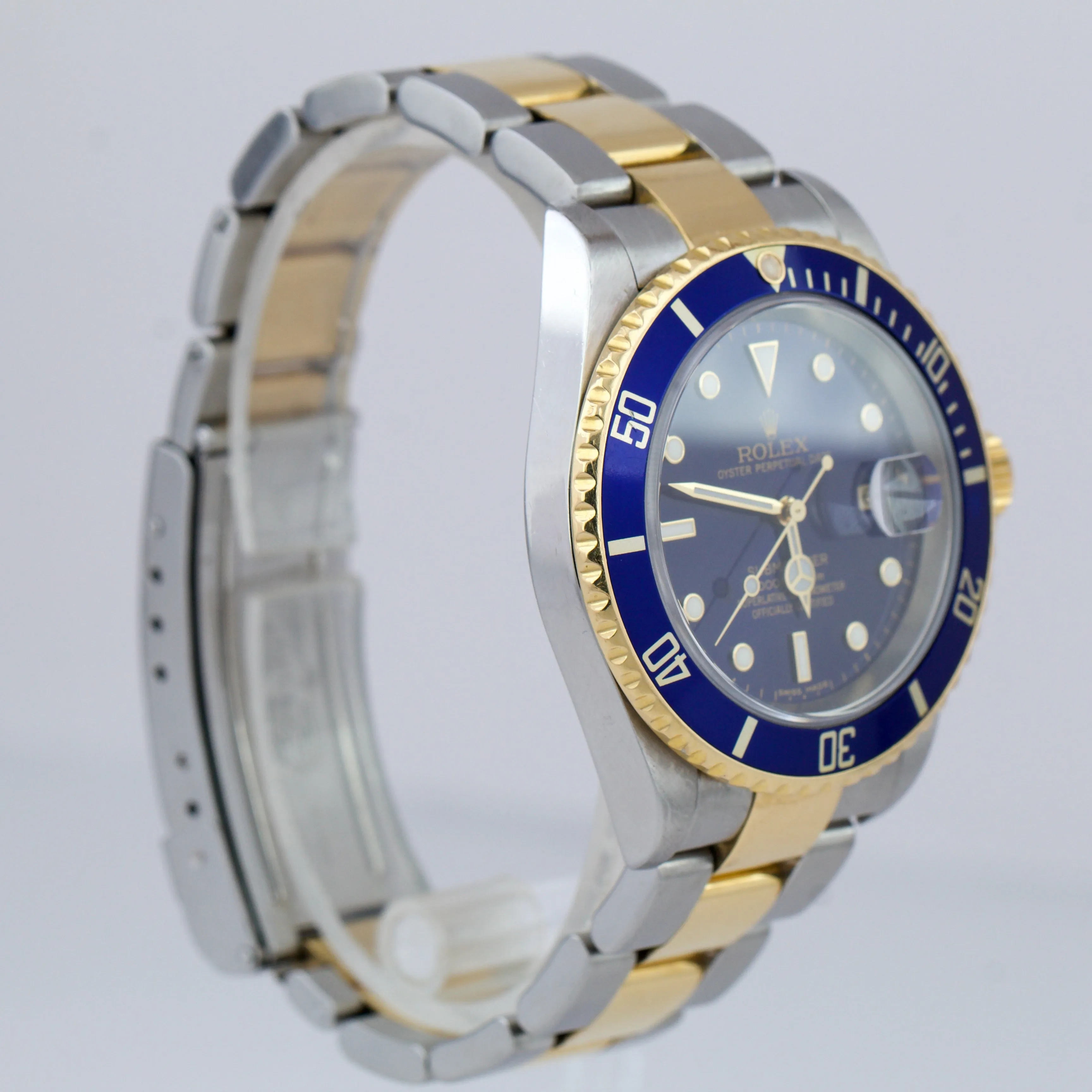 2007 Rolex Submariner Two-Tone Stainless Blue NO HOLES Dive 40mm Watch 16613
