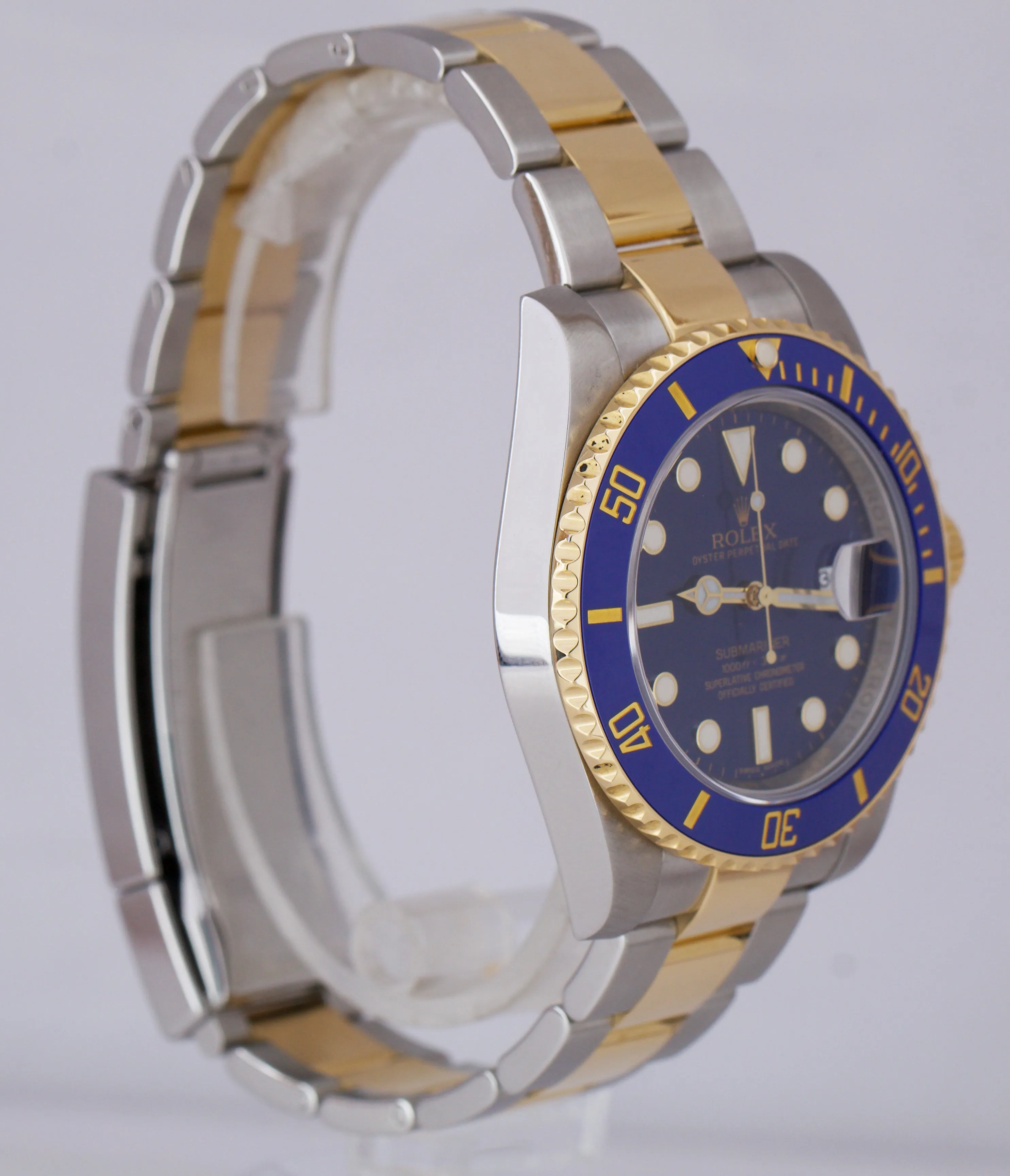 2015 Sunburst Rolex Submariner Ceramic 116613 LB Two-Tone Gold Blue Dive Watch