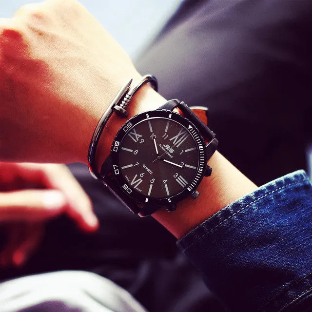 2017 Big Dial Quartz Watch Men Top Brand Luxury Leather Watches Military Male Quartz-Wristwatch Sport Black Relogio Masculino
