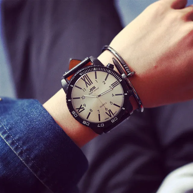 2017 Big Dial Quartz Watch Men Top Brand Luxury Leather Watches Military Male Quartz-Wristwatch Sport Black Relogio Masculino