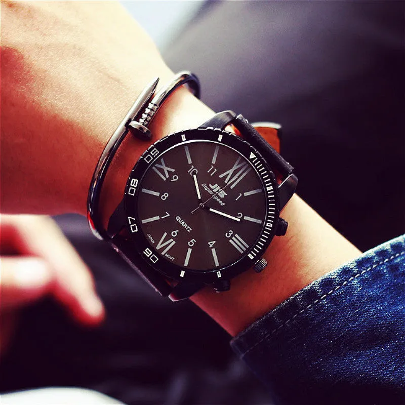 2017 Big Dial Quartz Watch Men Top Brand Luxury Leather Watches Military Male Quartz-Wristwatch Sport Black Relogio Masculino