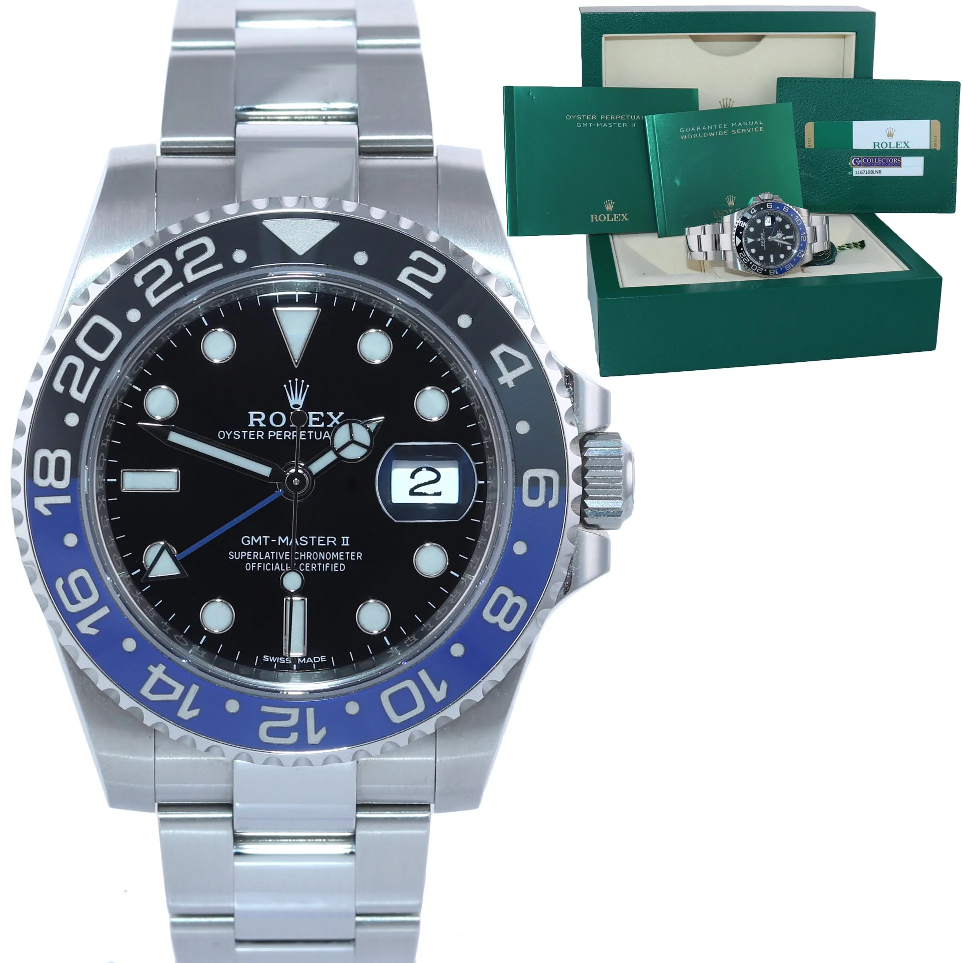 2017 PAPERS Rolex GMT Master II 116710 Steel Ceramic Batman Blue Bezel Watch Box