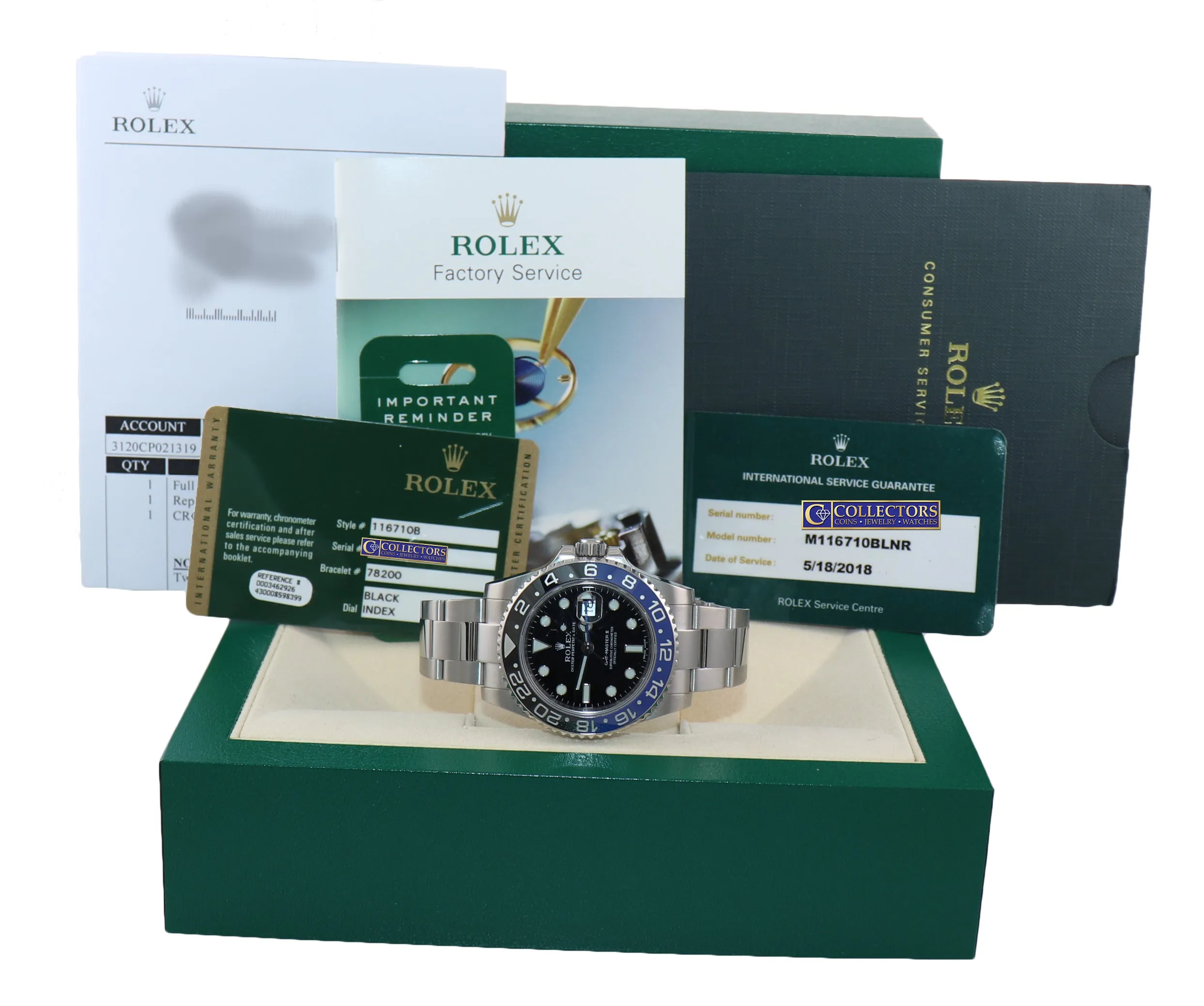 2018 RSC & PAPERS Rolex GMT Master Blue 116710 BLNR Ceramic Batman Watch Box