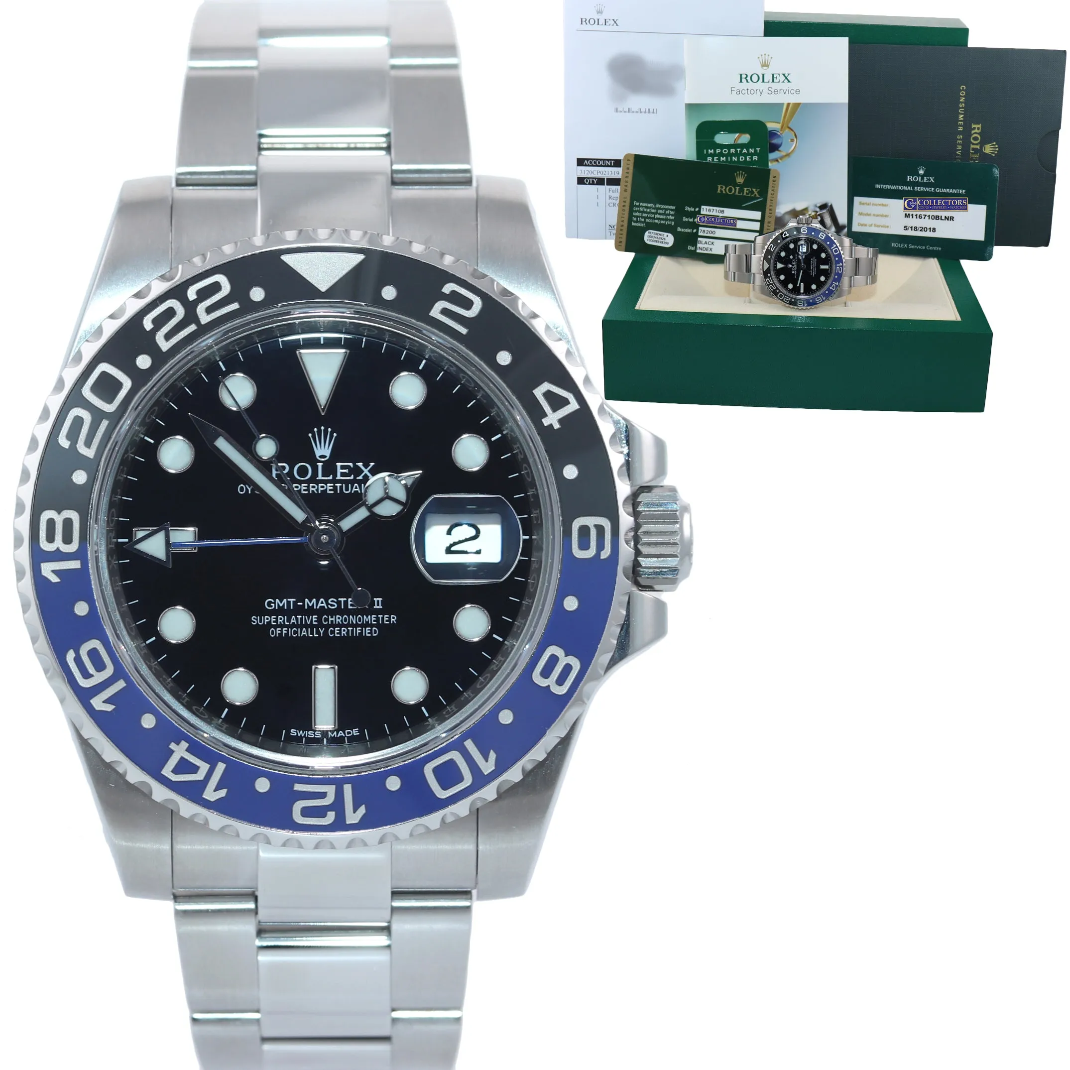 2018 RSC & PAPERS Rolex GMT Master Blue 116710 BLNR Ceramic Batman Watch Box