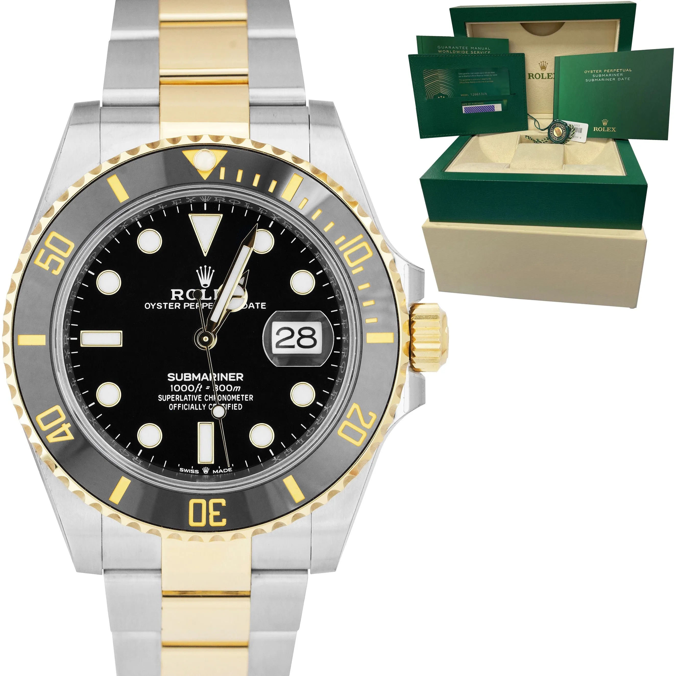 2021 Rolex Submariner Date 41mm Ceramic Two-Tone Gold Black Watch 126613 LN B P