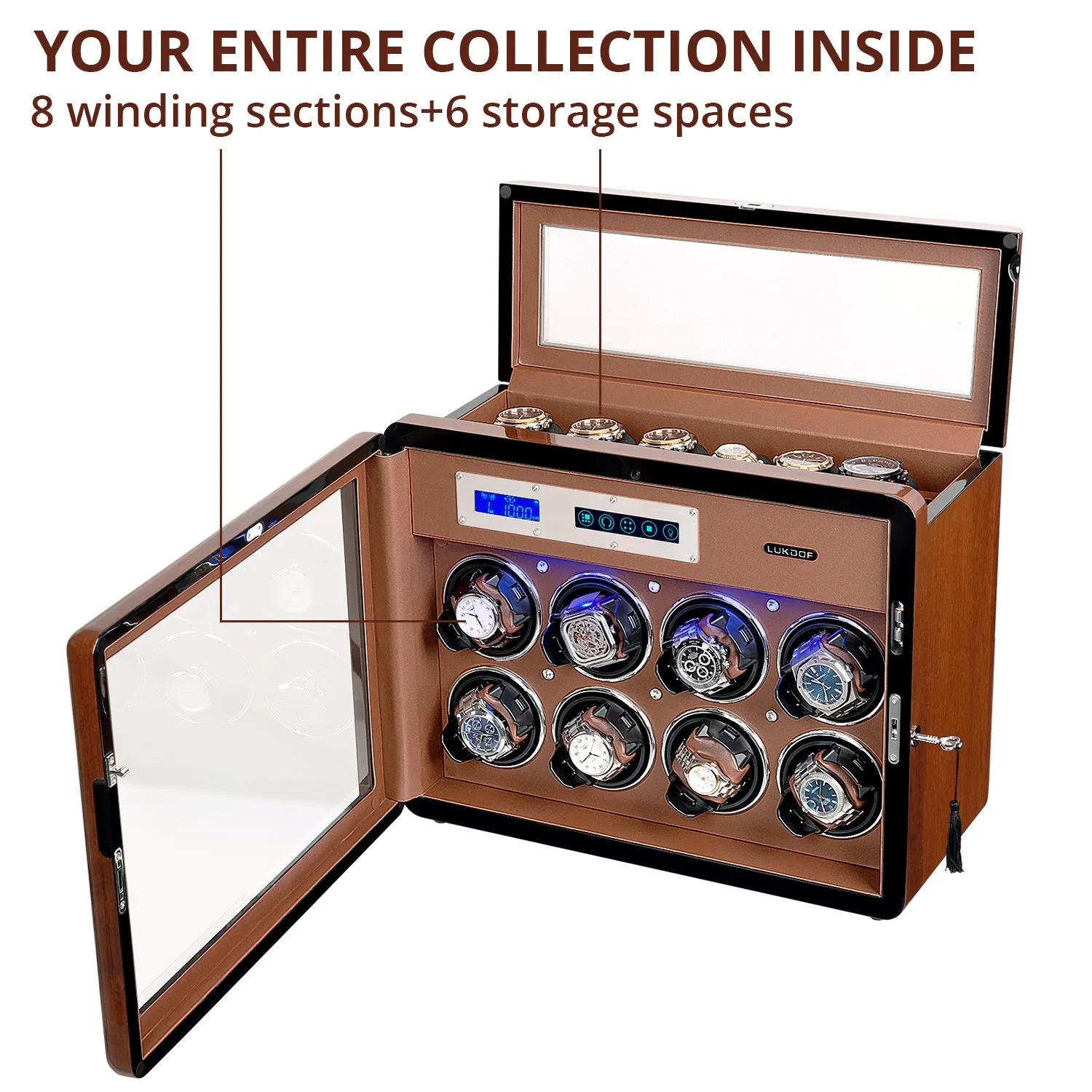 8 6 Walnut Wood Automatic Quad Watch Winder, LUKDOF
