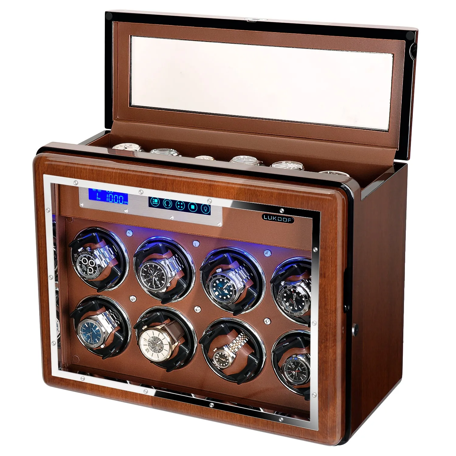 8 6 Walnut Wood Automatic Quad Watch Winder, LUKDOF