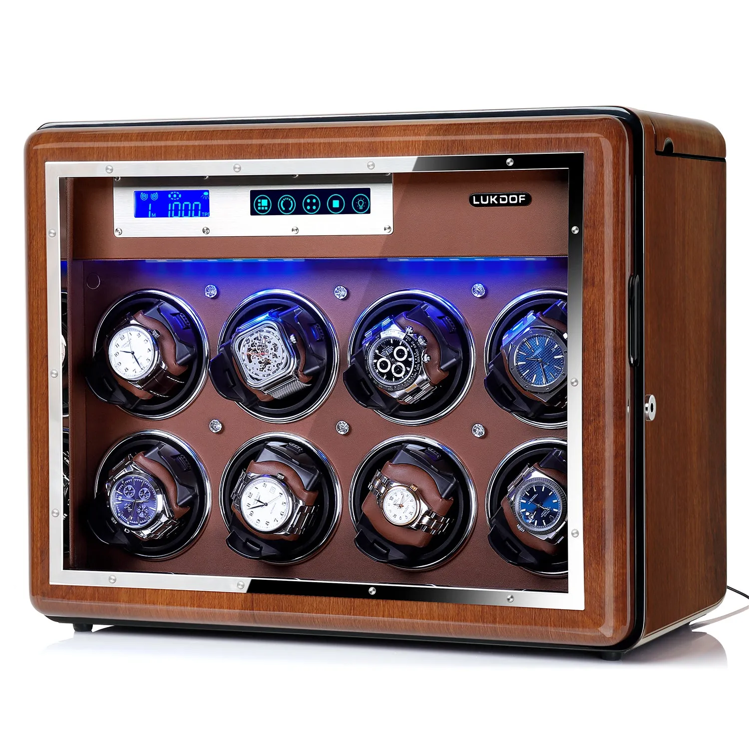 8 6 Walnut Wood Automatic Quad Watch Winder, LUKDOF